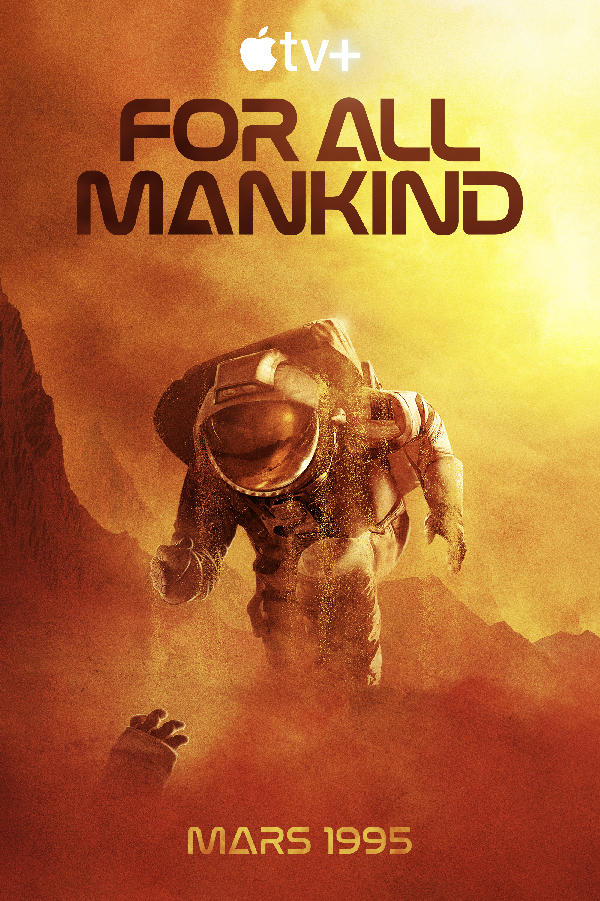 un astronauta cerca di aggrapparsi alla mano di un compagno nel poster ufficiale di for all miankind - nerdface