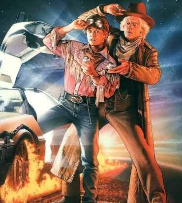 marty e doc guardano l'orologia accanto alla delorean - nerdface