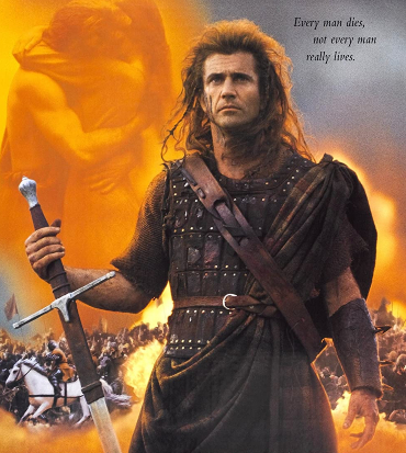 mel gibson si poggia sullo spadone davantiun muro di fiamme - nerdface