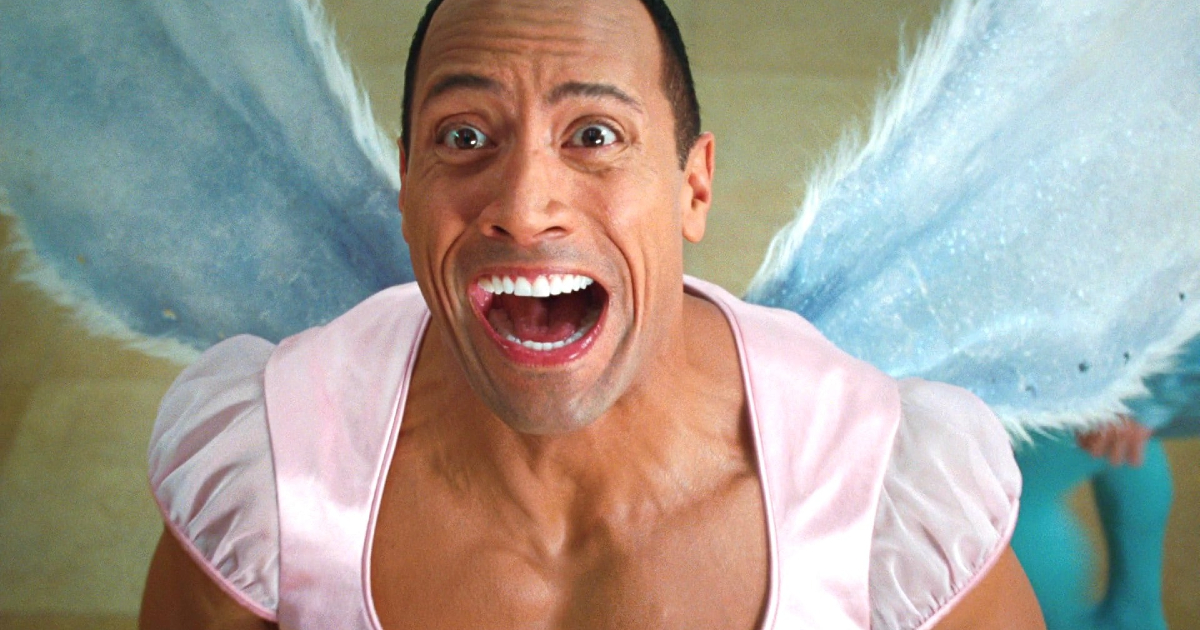 the rock dwayne johnson in un improbabile tutù rosa e con le ali da fata è l'acchiappadenti - nerdface