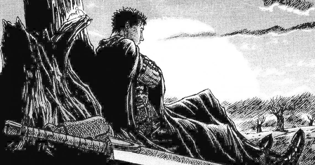 gatsu riposa poggiato su un tronco, con la ammazzadraghi stesa al suo fianco: che personaggio magnifico ha inventato kentaro miura - nerdface