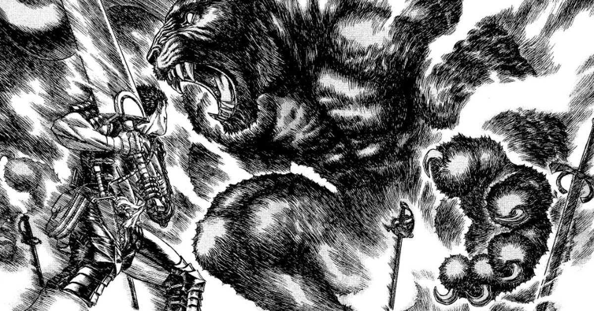 gatsu affronta zodd sulla collina delle spade in un celebre disegno di kentaro miura - nerdface