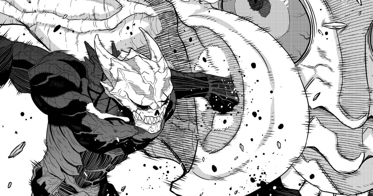 il protagonista sferra un pugno sul volto di un enorme kaiju - nerdface