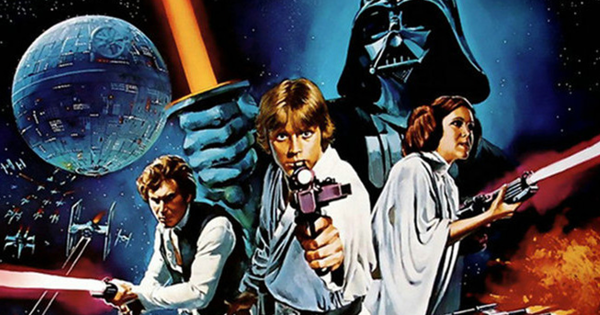 una delle immagini originali del film, con luke, han solo, leila e darth vader - nerdface