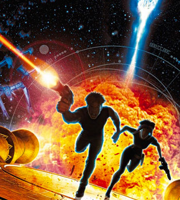 lui e lei corrono sparando nel poster di titan a.e. - nerdface