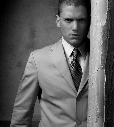 wentworth miller è vestito elegante e poggiato su un tronco di legno - nerdface