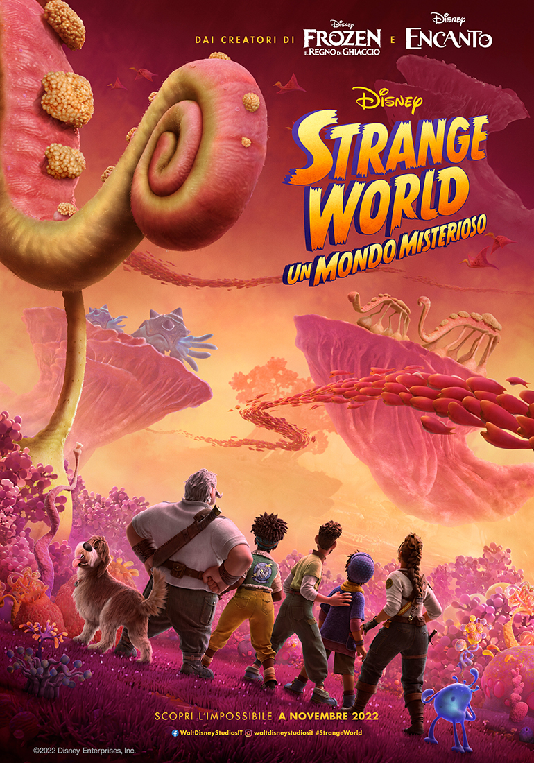 il poster di strange world mostra i protagonisti esplorare un nuovo mondo misterioso - nerdface