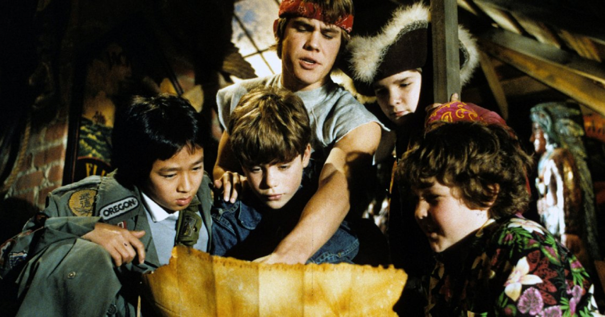 i goonies mentre leggono la mappa del tesoro di willy l'orbo - nerdface