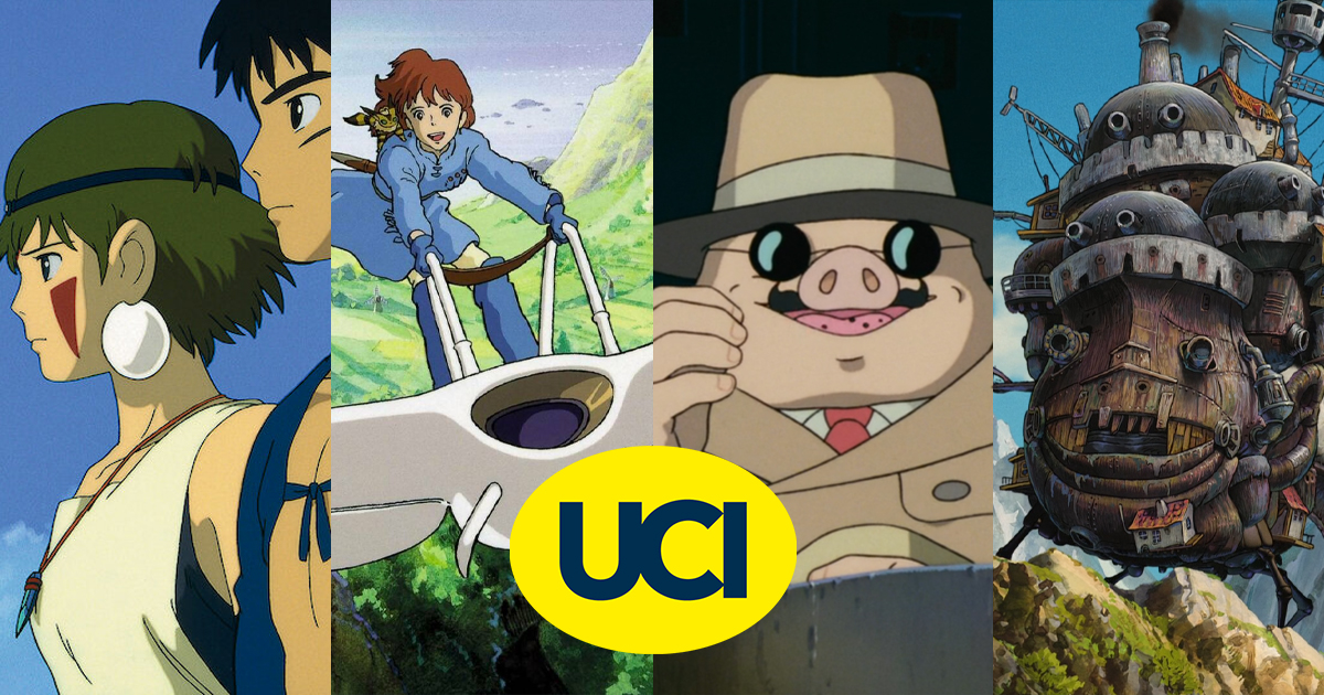 un collage di alcuni film dello studio ghibli insieme al logo di uci cinemas - nerdface