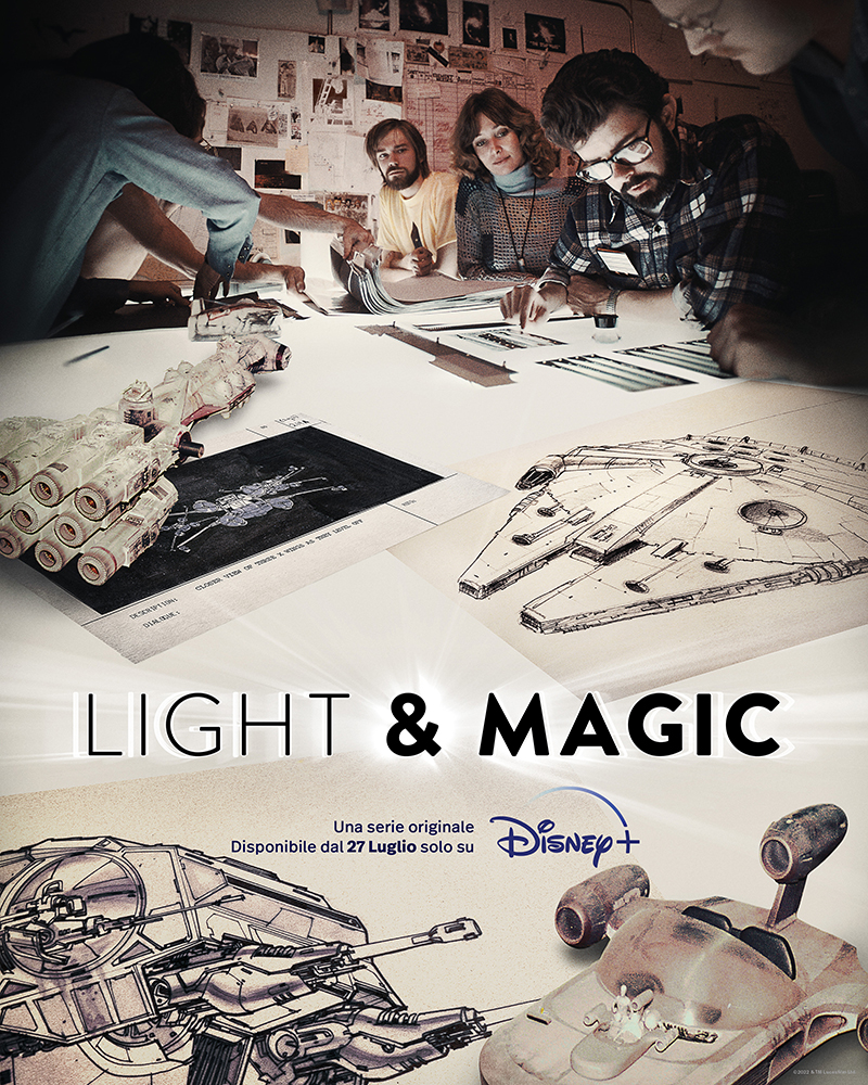 la key art di light and magic mostra lucas guardare il millennium falcon - nerdface