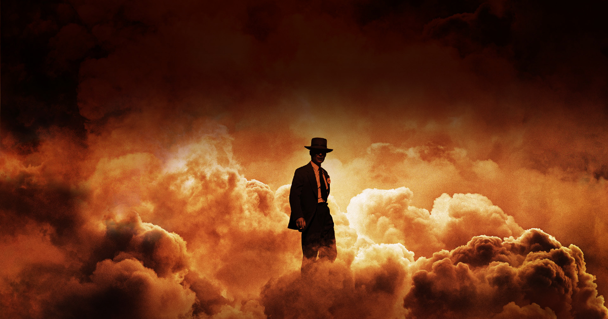 oppenheimer è in mezzo alle fiamme derivate da un'esplosione in un'immagine primozionale del primo tease - nerdface
