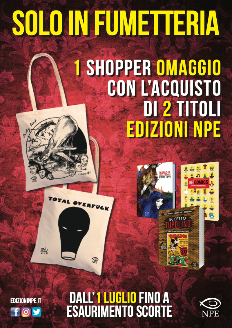 gli le shopper in omaggio di edizioni npe nella locandina dell'iniziativa della casa editrice - nerdface