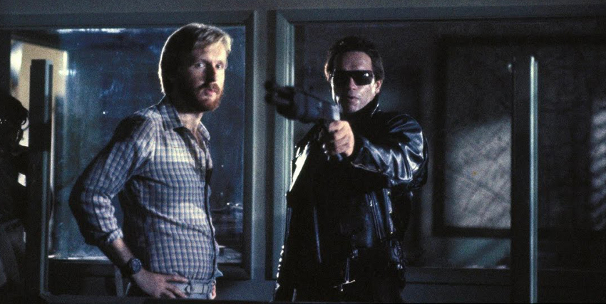 james cameron con arnold schwarzenegger sul set di terminator - nerdface