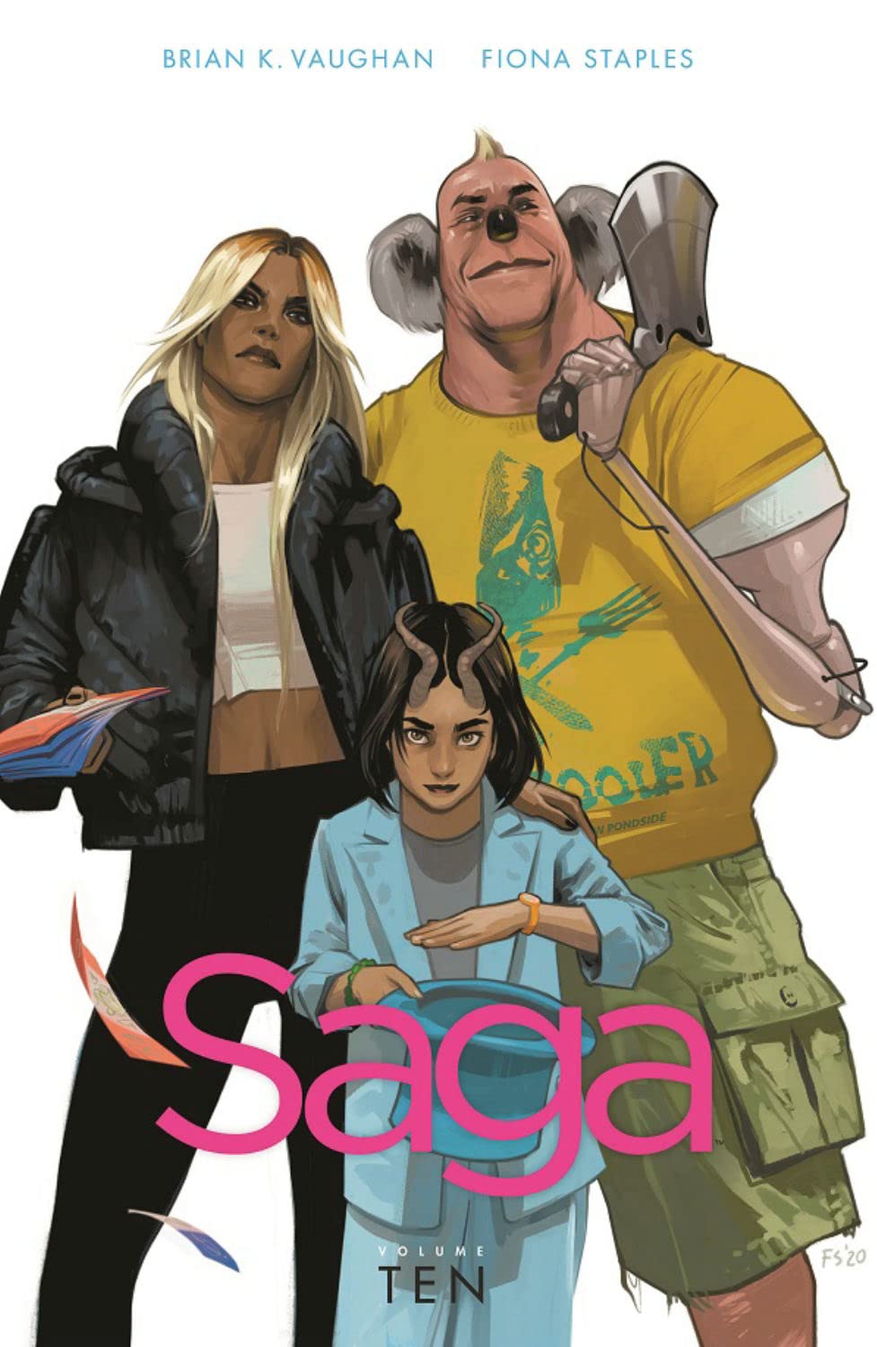 i tre protagonisti nella cover di saga volume 10 - nerdface