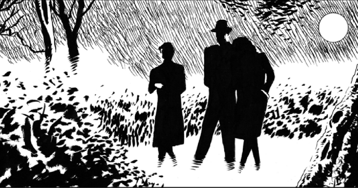 tre persone camminano in un bosco di notte - nerdface