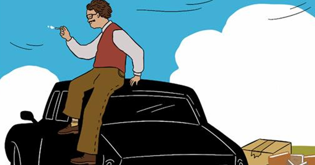 giangiacomo feltrinelli fuma una sigaretta sul tettuccio della macchina nella cover di come cambiare il mondo con i libri - nerdface