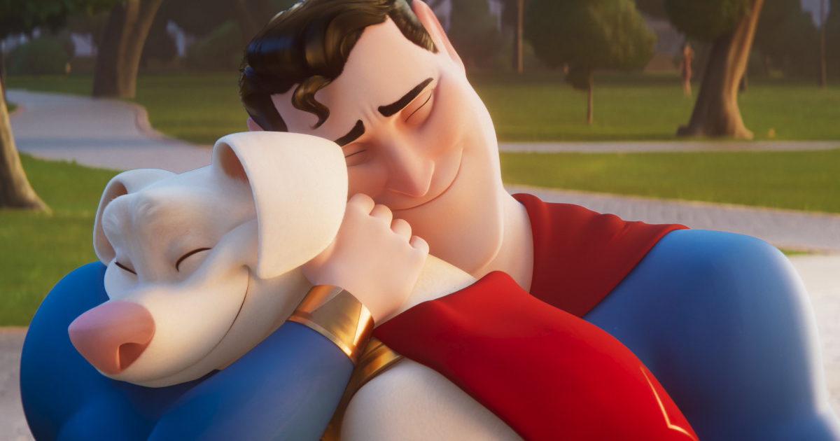superman e krypto si abbracciano in dc league of super-pets - nerdface