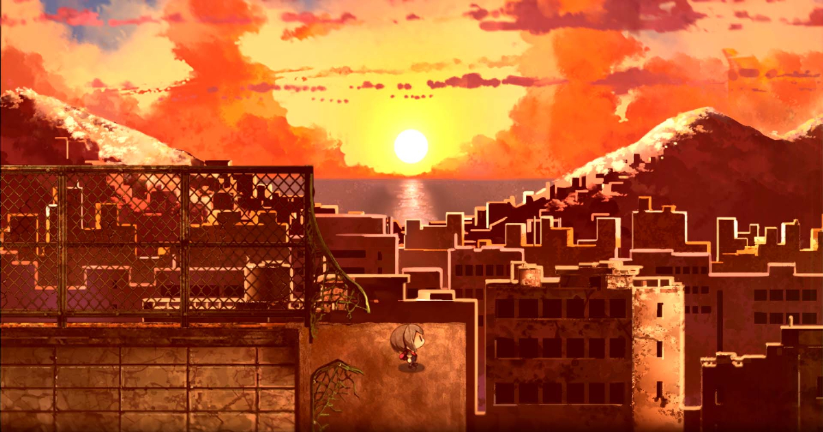 la protagonista di yomawari lost in the dark osserva un tramonto - nerdface