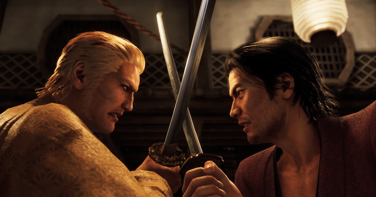 due samurai si affrontano con le spade in like a dragon ishin - nerdface