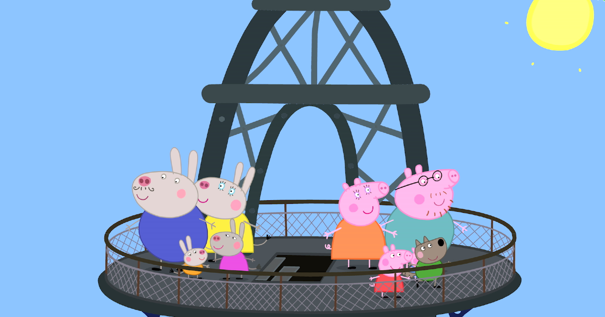 peppa pig e famiglia in cima alla tour eiffel - nerdface