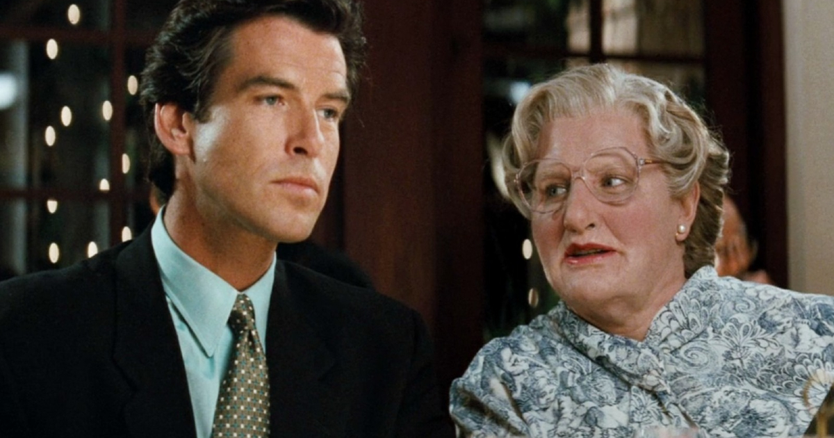 pierce brosnan e robin williams in mrs doubtfire - nerdface