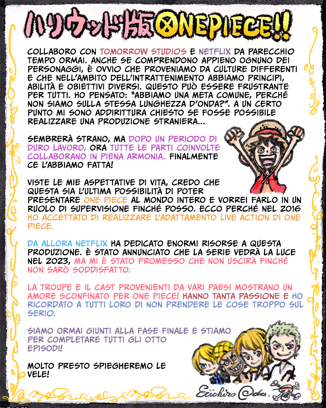 le lettera di eiichiro oda per i fan di one piece - nerdface