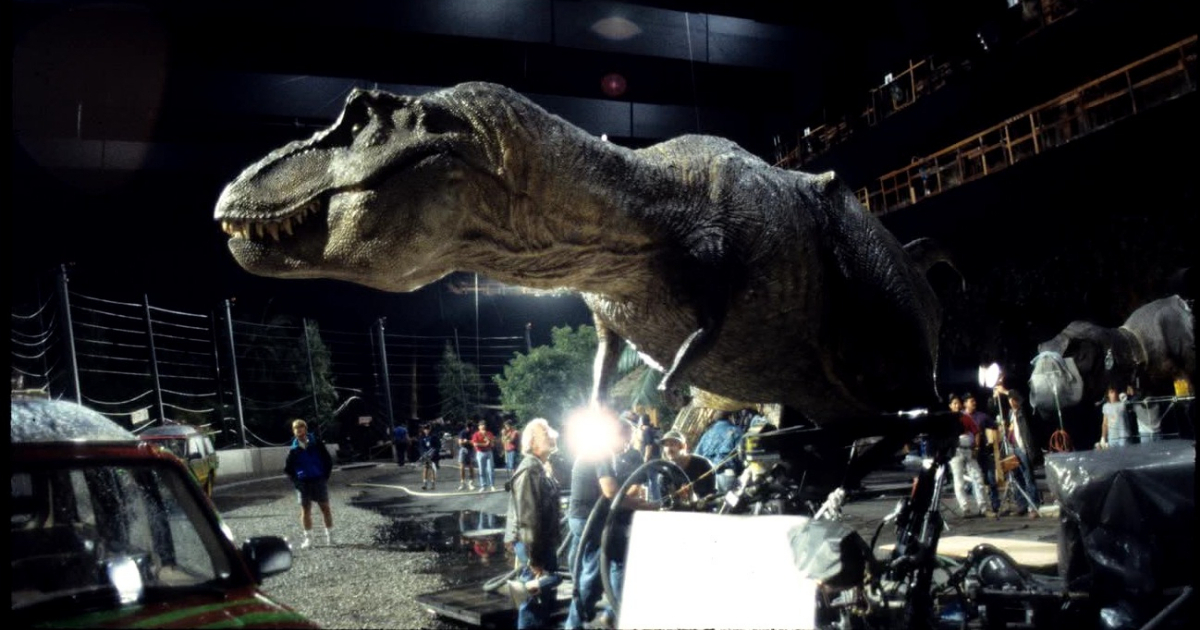 il t-rex sul set di jurassic park - nerdface