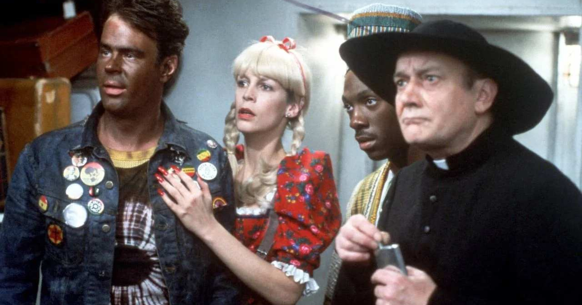 dan aykroyd, eddie murph e jamie lee curtis in una poltrona per due - nerdface