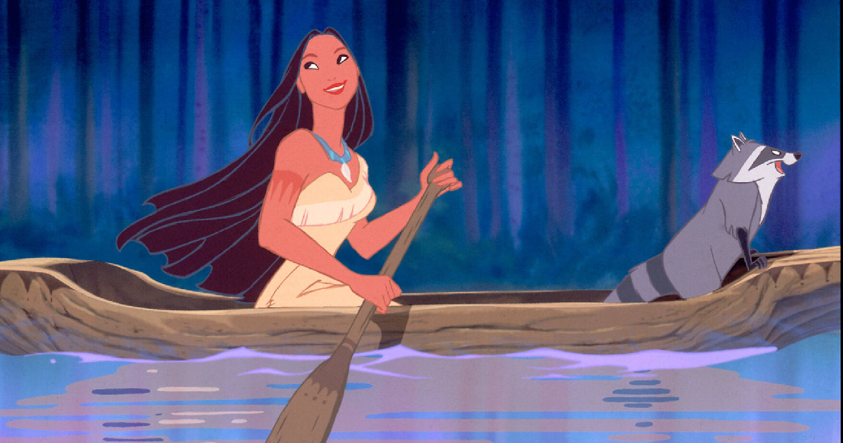 pocahontas rema in canoa con un procione - nerdface