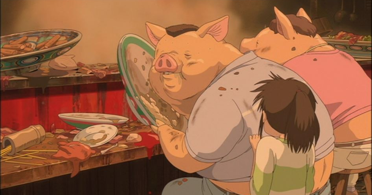 i genitori di chichiro sono diventati maiali mangiando nella città incantata - nerdface