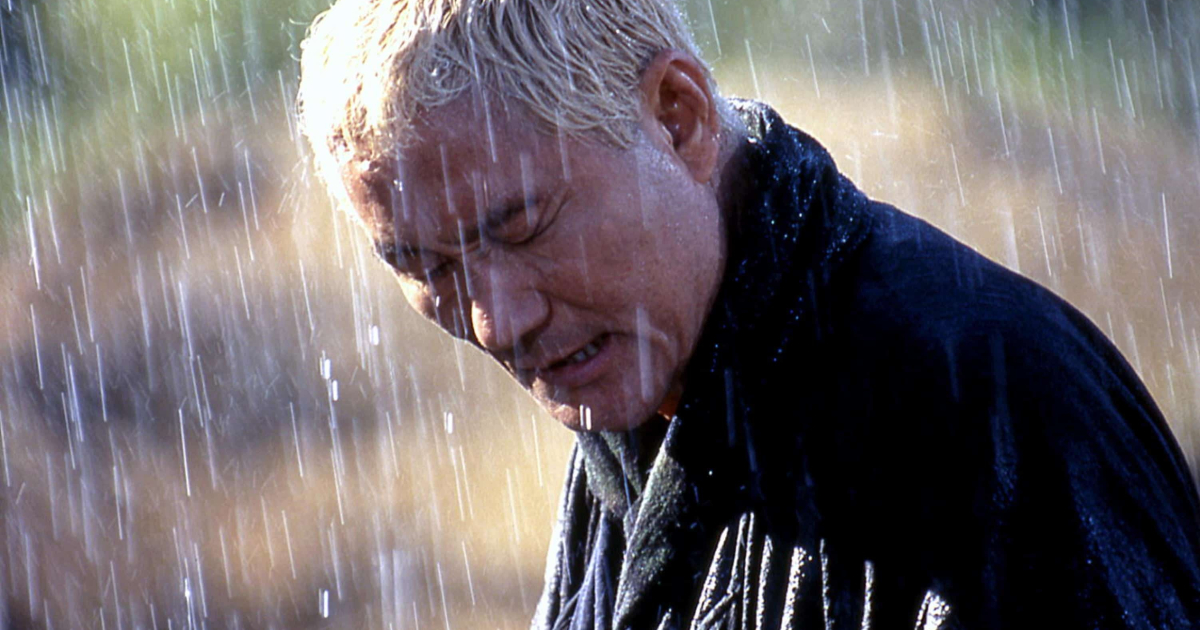 takeshi kitano è zatoichi e ghigna sotto la pioggia - nerdface