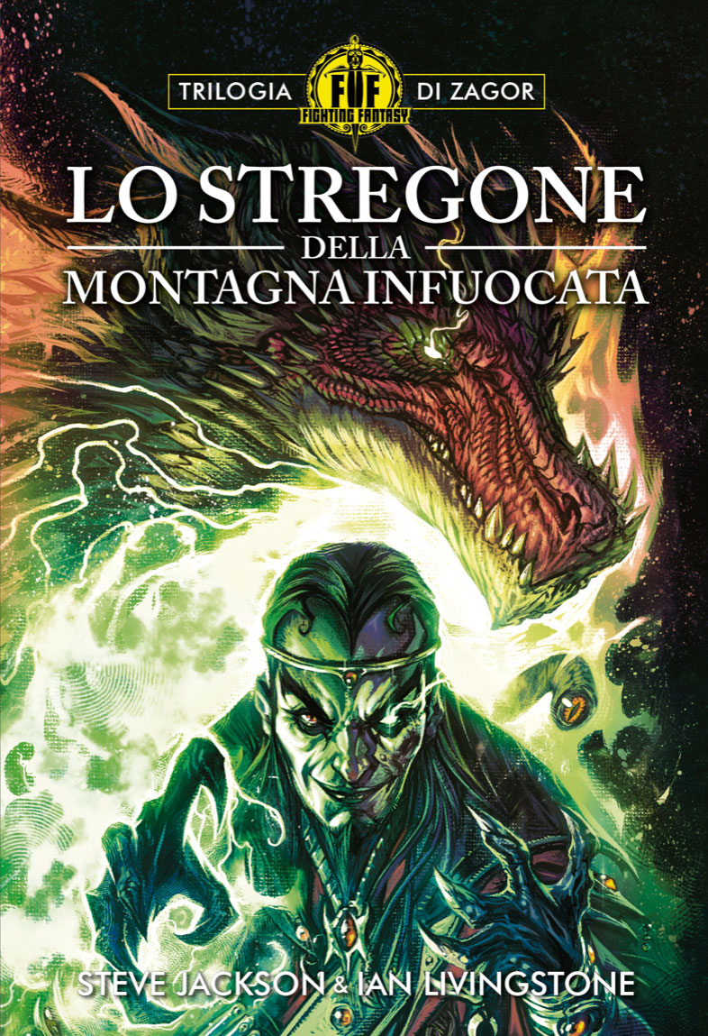 la cover dello stregone della montagna infuocata di fighting fantasy - nerdface