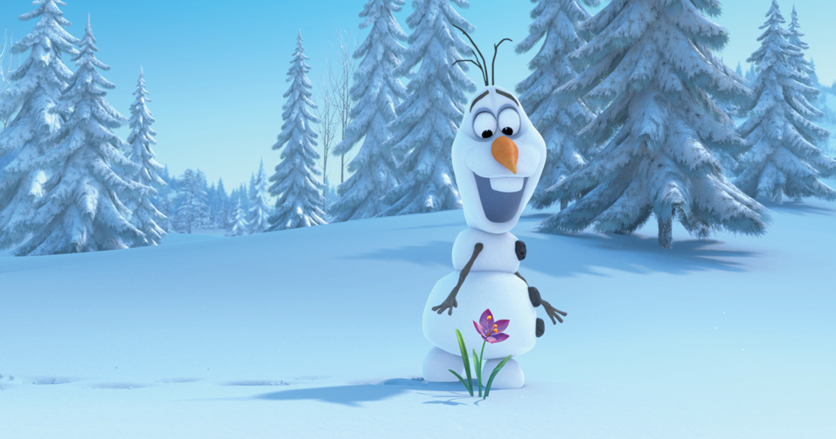 olaf osserva un fiore in frozen - nerdface