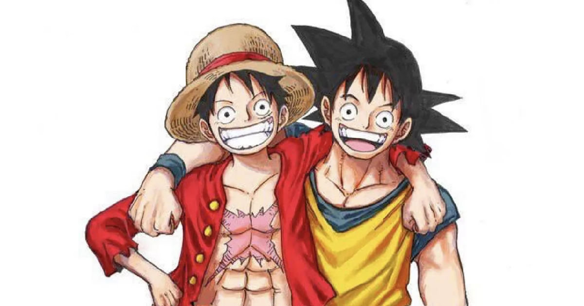 luffy e goku si abbracciano nell'artwork di eiichiro oda dedicato ad akira toriyama - nerdface