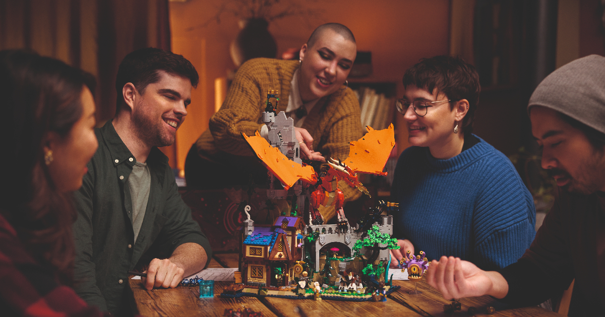 un gruppo di giocatori si diverte con lego dungeons and dragons il racconto del drago rosso - nerdface