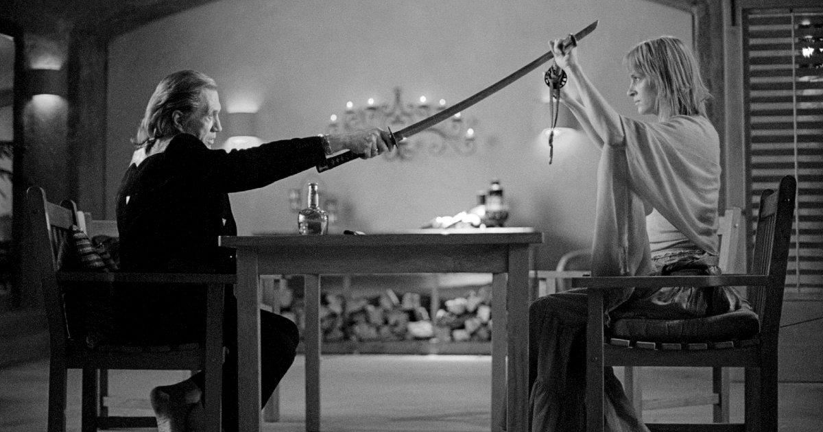 david carradine e uma thurman sul set di kill bill - nerdface