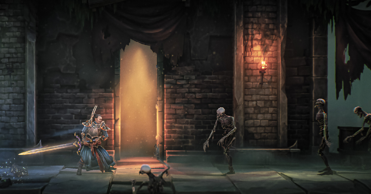 il guerriero di whispers of the witch tree combatte alcuni non morti - nerdface
