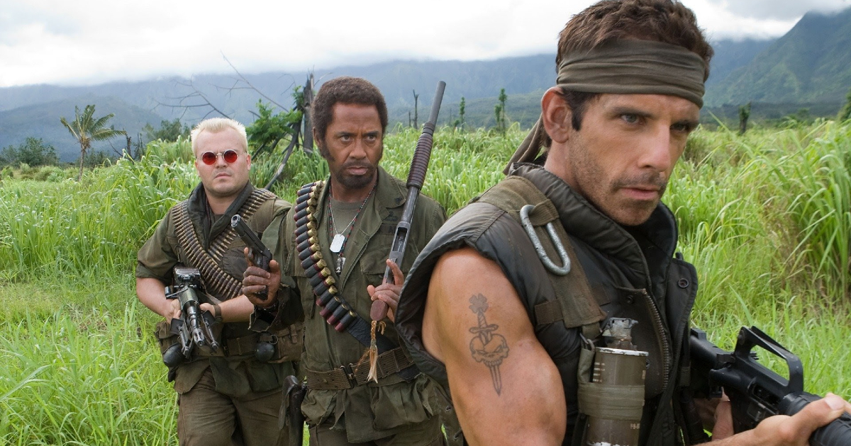 ben stiller, jack black e robert downey jr nella giungla di tropic thunder - nerdface