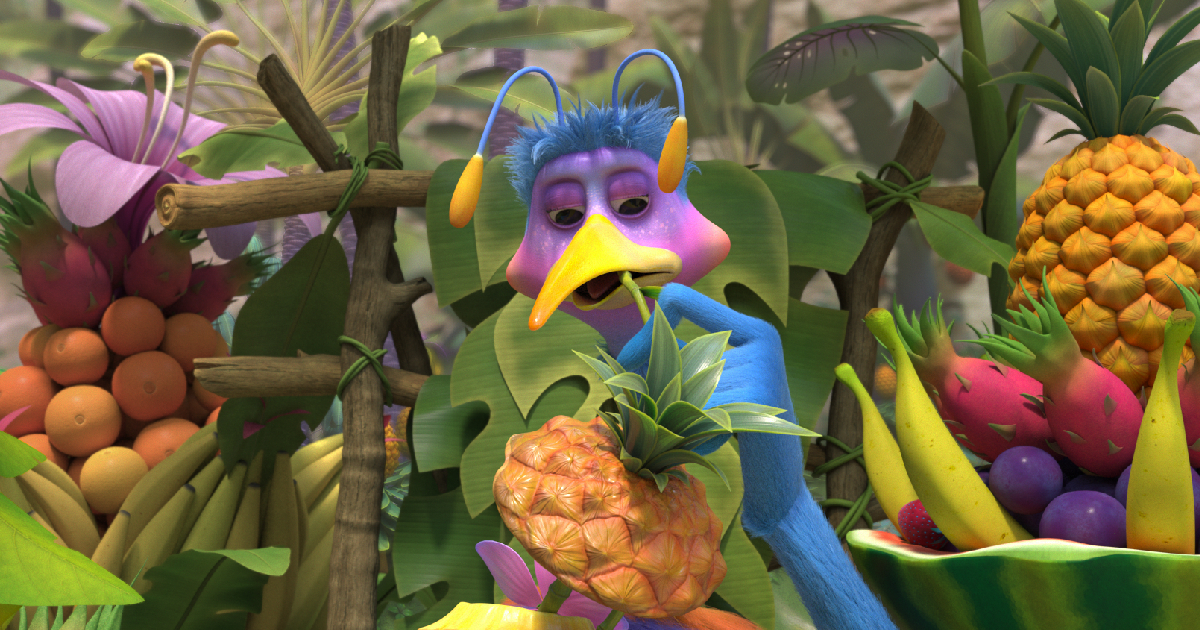 un uccello beve da un'ananas nel trailer di maracuda - nerdface
