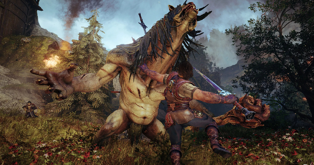 il protagonista di blades of fire attacca un mostro - nerdface