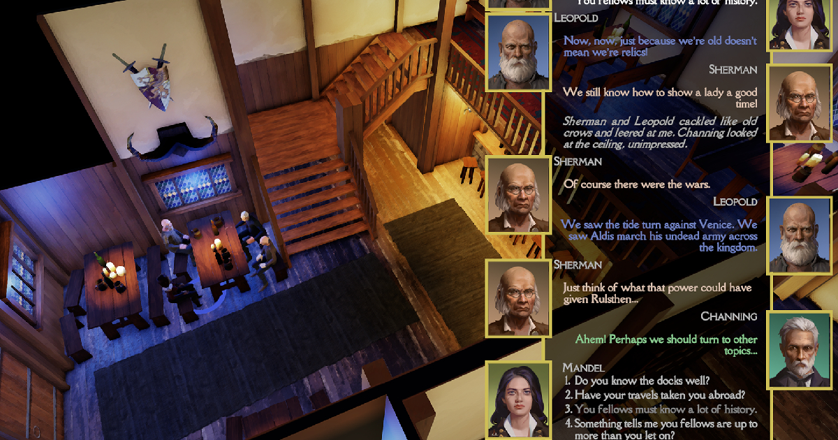 una scena di dialogo in the necromancer's tale - nerdface