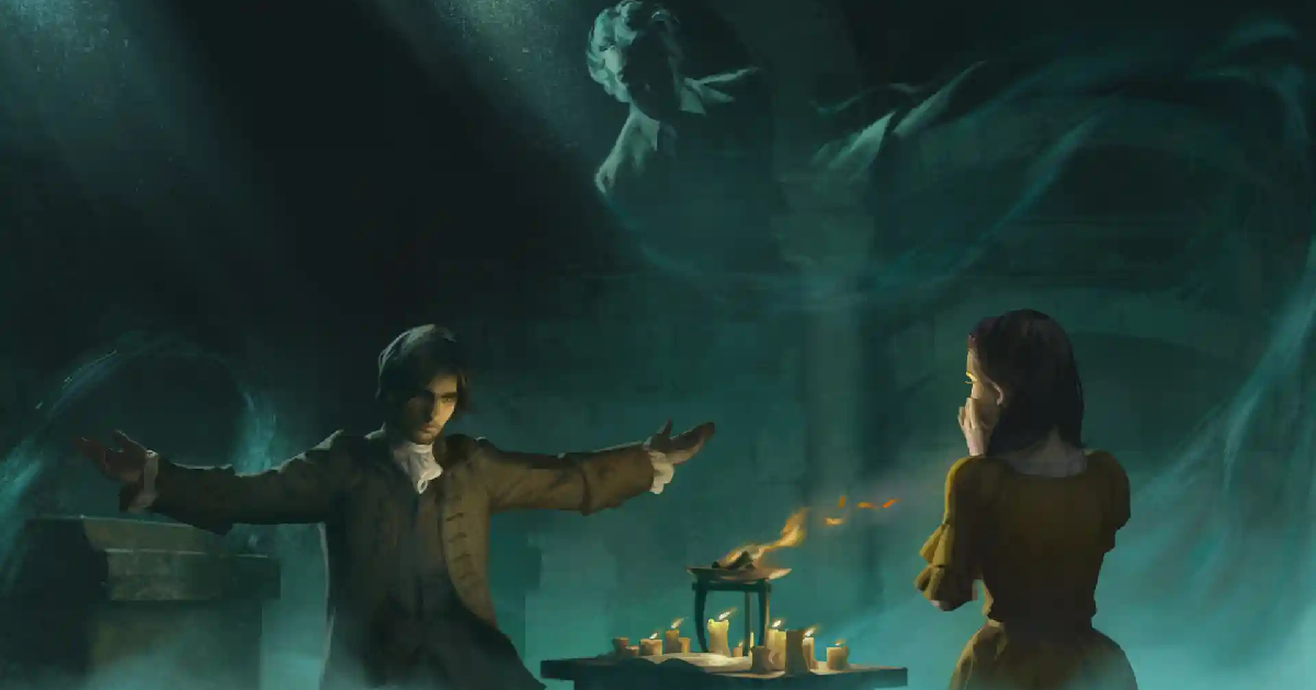 i protagonisti di the necromancer's tale evocano un fantasma - nerdface