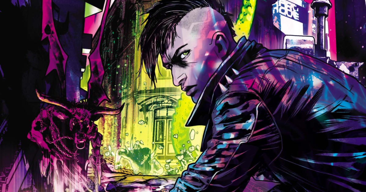 Burton in primo piano con uno sfondo sci-fi