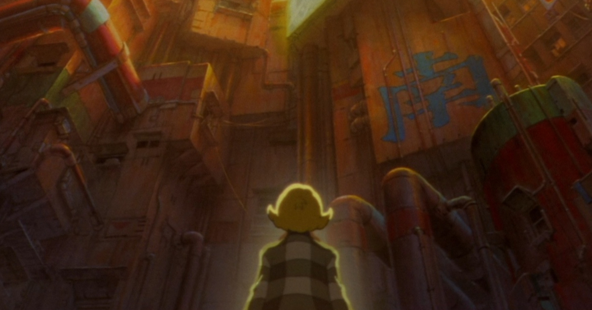 la protagonista di metropolis di fronte a un muro di palazzi e lamiere che arrivano fino al cielo - nerdface