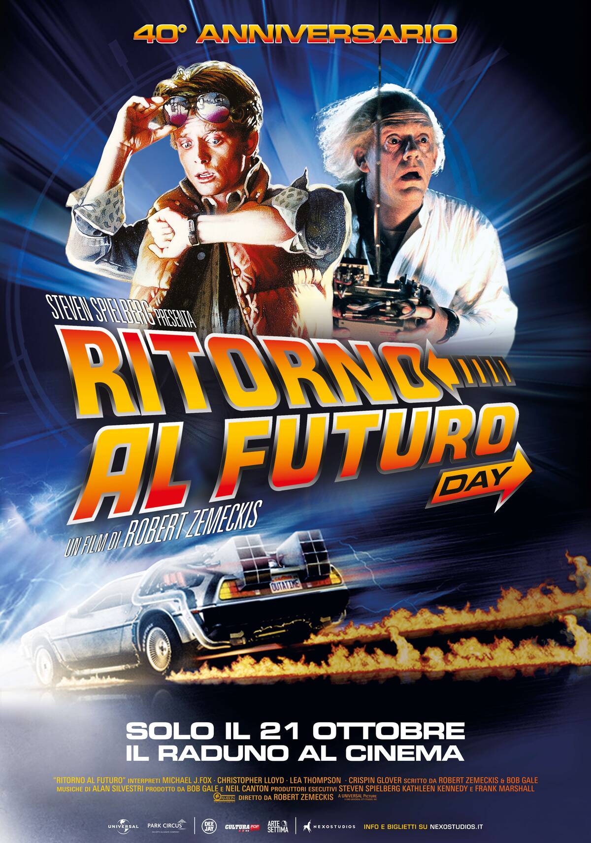 poster dell'evento in occasione del 40° anniversario dell'uscita del primo film di Ritorno al Futuro