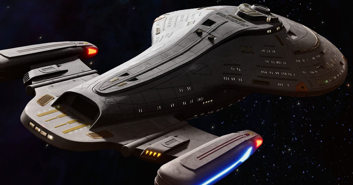 Primo piano di una nave spaziale in Star Trek Voyager: Across the Unknown - nerdface