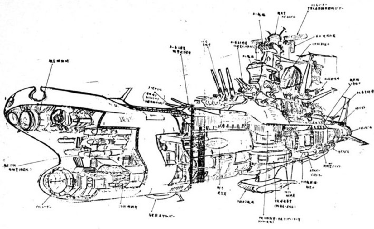 il disegno tecino della corazzata yamato di star blazers - nerdface