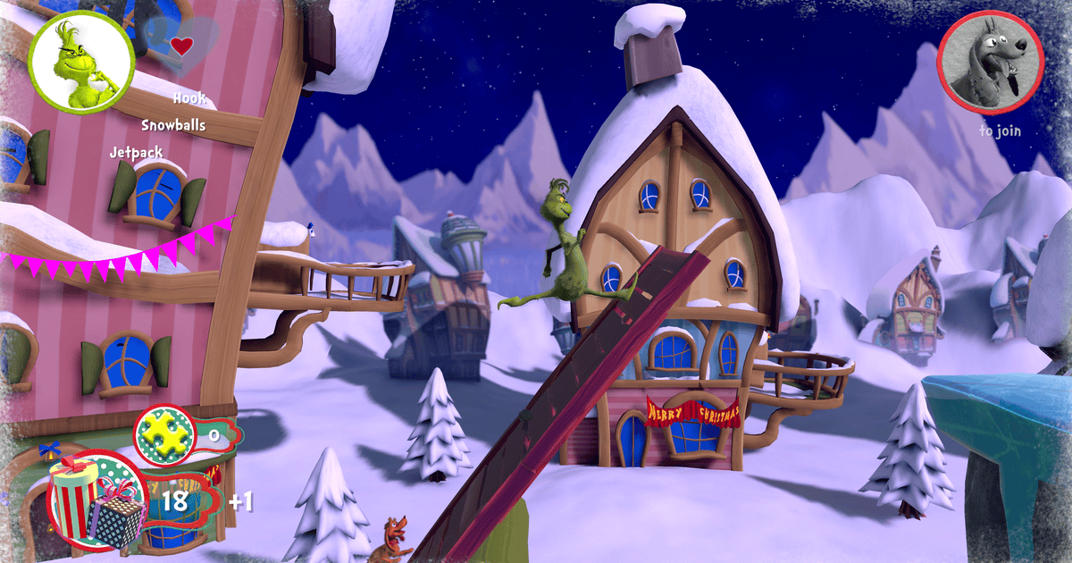 Screenshot di gioco con il grinch in azione - nerdface
