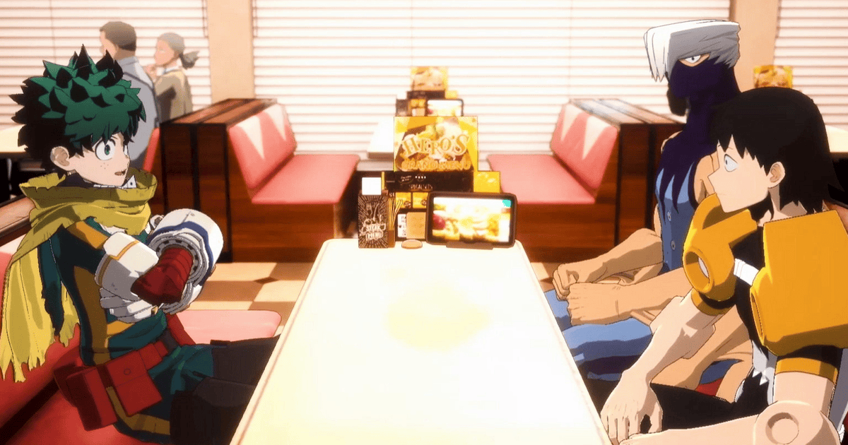 Deku e altri personaggi parlano in un diner - nerdface