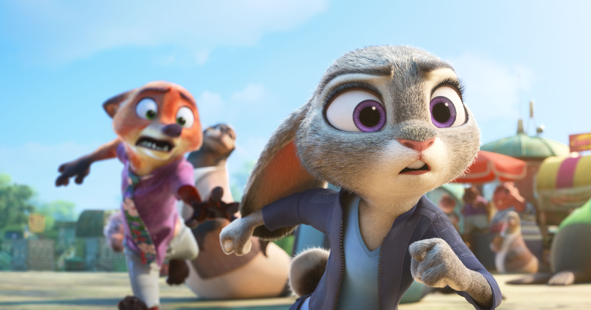 i due protagonisti di zootropolis scappano tra la folla - nerdface